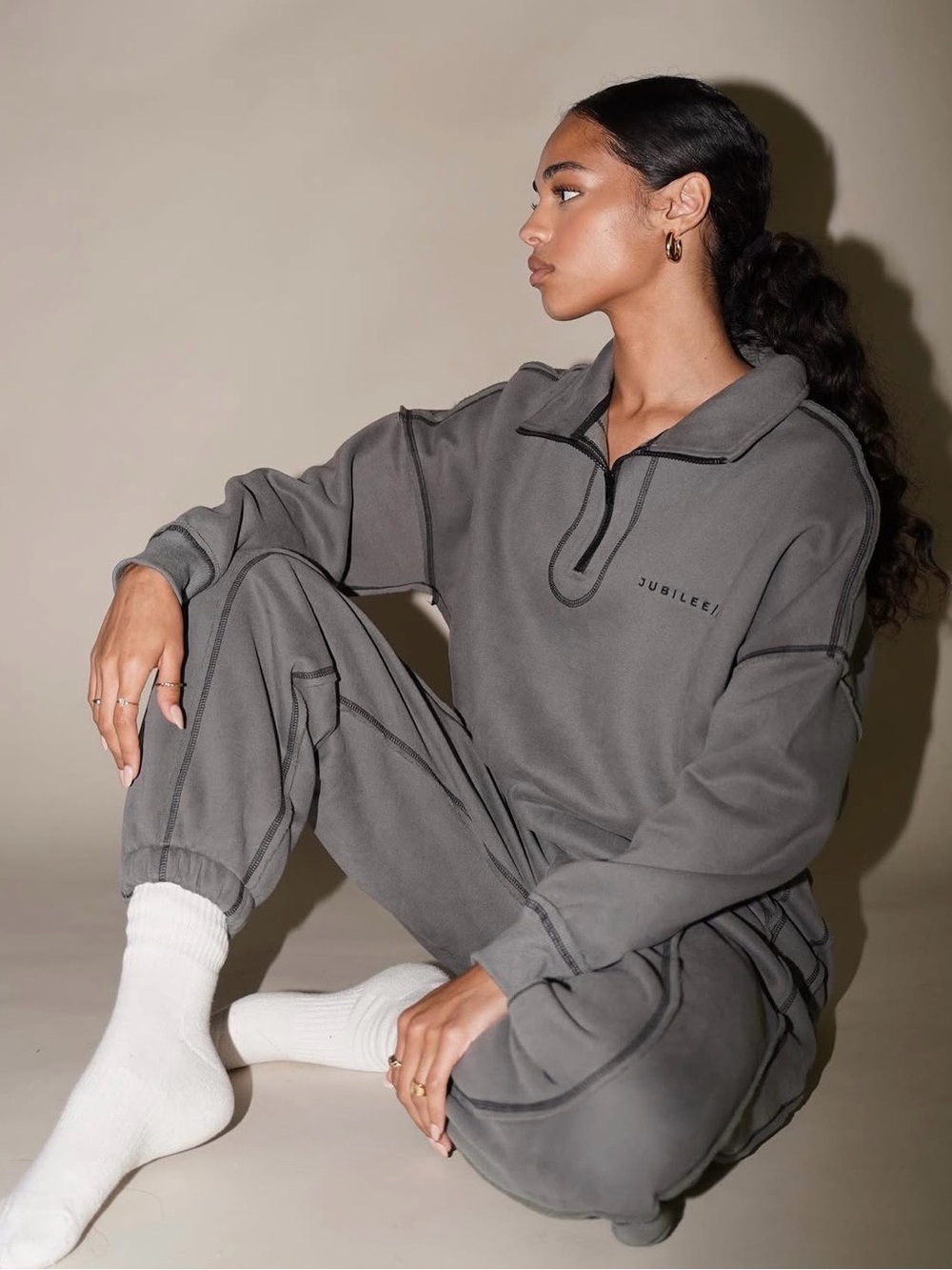 NEW Layere Jubilee Off Charcoal Inverted Stitching Sweatpants Gray Joggers Pants - Picture 4 of 16